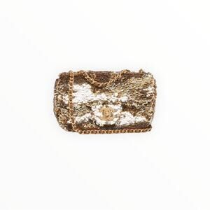 Chanel Mini Rectangle Gold& Silver Sequin Flap Bag